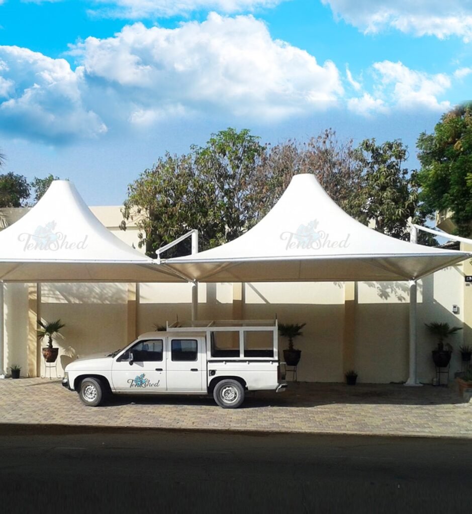 Conical Double Pole Car Parking Shades